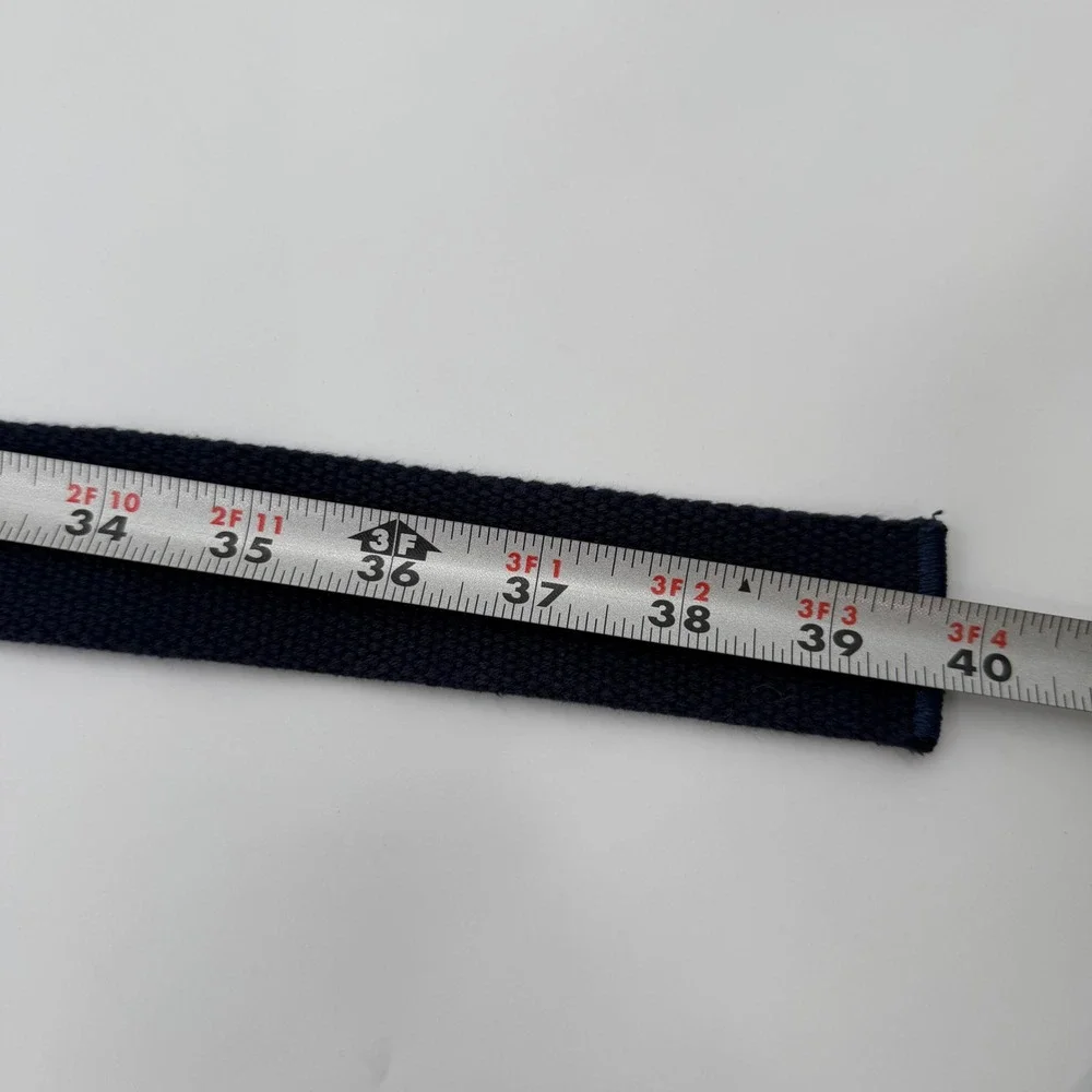 Navy Blue Orange Striped Woven Cotton D-Ring Belt Mens Canvas Webbing 40 Inch